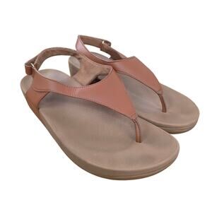 FitFlop Skylar Back Strap Toe Post Sandals Brown Leather womens size 8